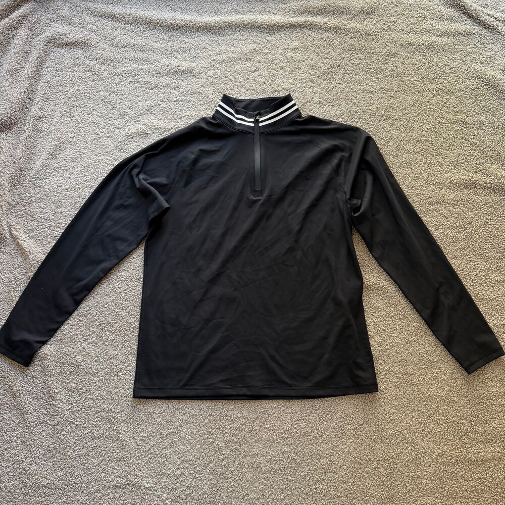 G/FORE Men’s Mock Neck Preppy Golf 1/4 Zip Black White Stripe Pullover Sz M EUC